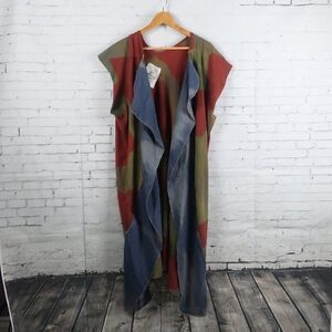 PAINTED OYSTER MULTI COLOR SLEEVELESS UPCYCLED OPEN DUSTER SIZE SMALL/MEDIUM